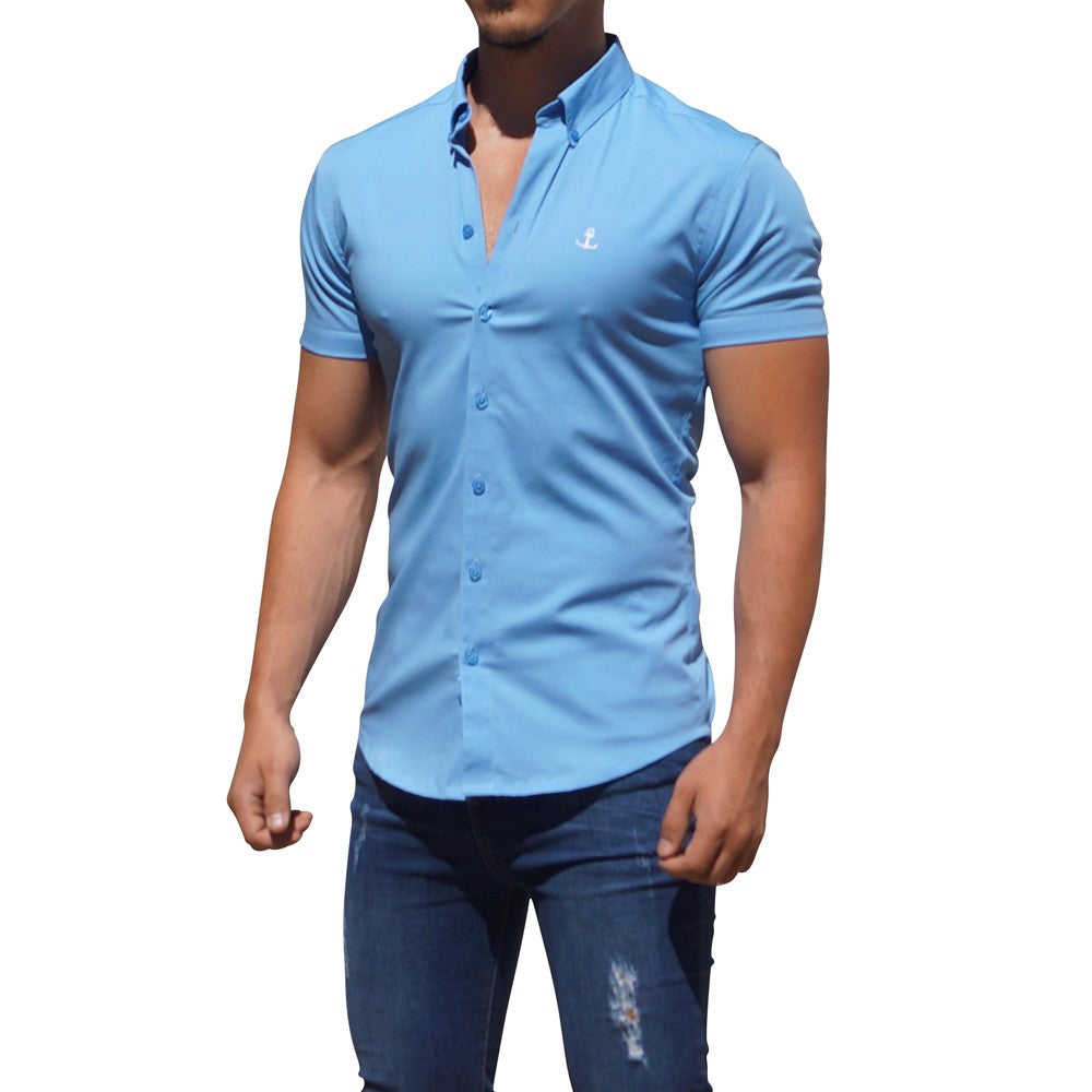 Camisa Azul Cielo Manga Corta Azul Cielo