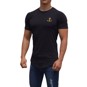 Black Raglan T-shirt Black Short Sleeve Golden Logo