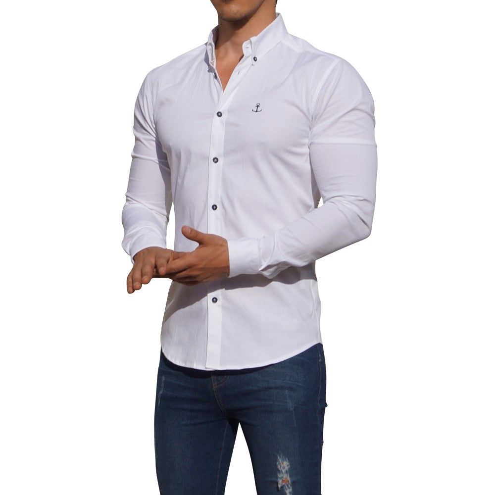 Camisa Blanca Manga Larga Logo Negro Blanco