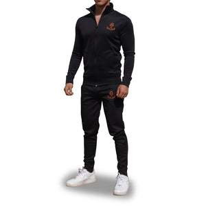 Elite Track Suit Pants Full Negro Logo Naranja