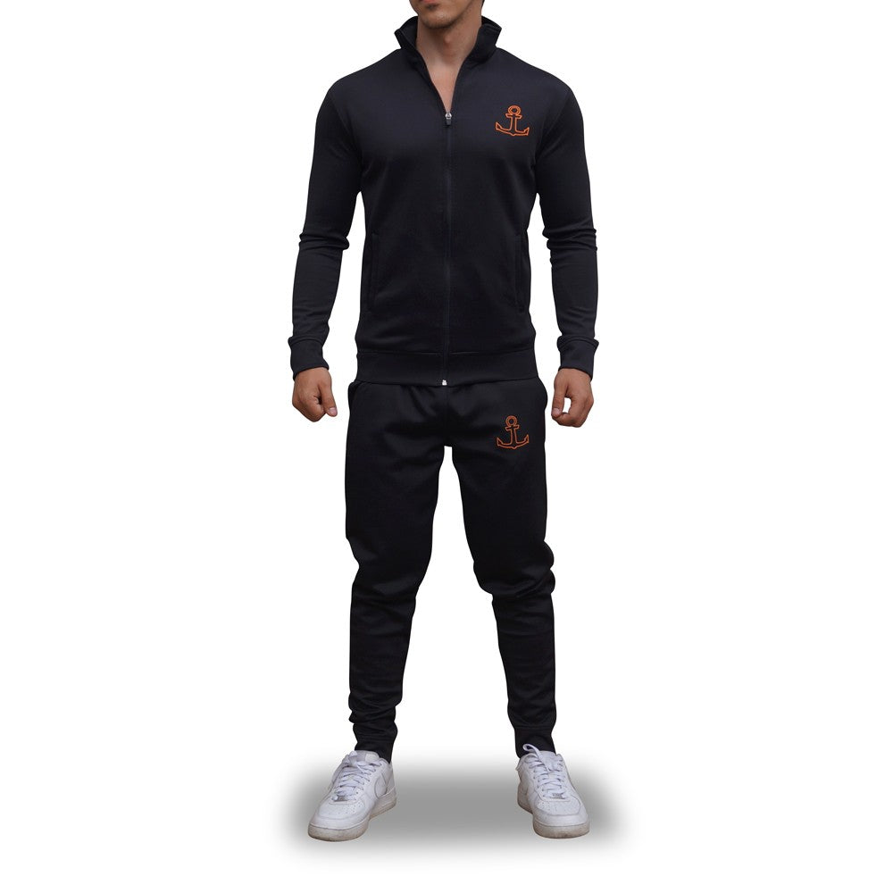 Elite Track Suit Pants Full Negro Logo Naranja