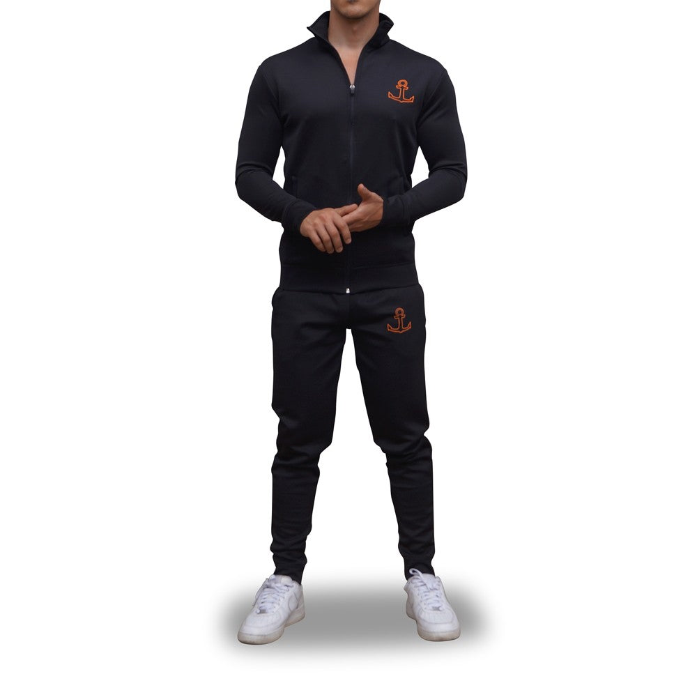 Elite Track Suit Pants Full Negro Logo Naranja