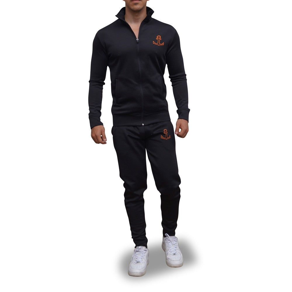 Elite Track Suit Pants Full Negro Logo Naranja