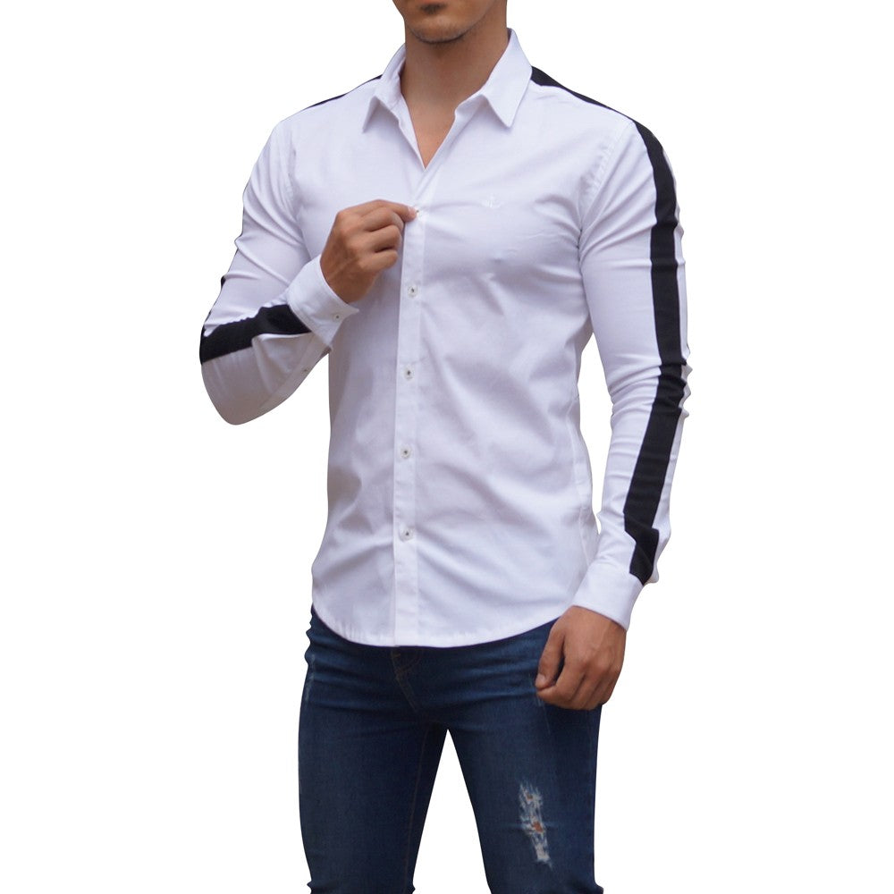 White Side Stripe Long Sleeve Shirt White