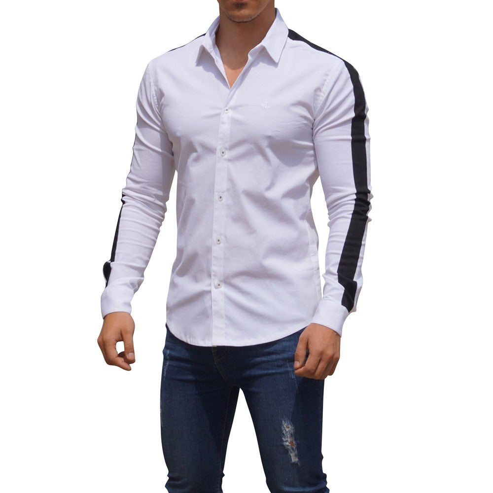 White Side Stripe Long Sleeve Shirt White