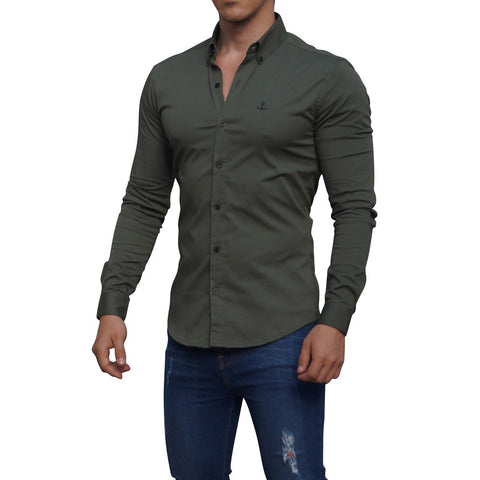 Camisa Verde Militar Manga Larga Verde Militar