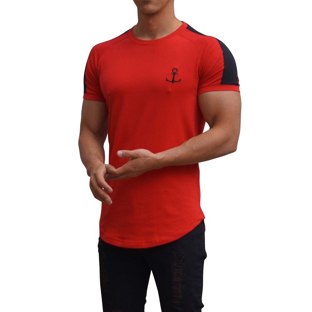 Red Short Sleeve Raglan T-shirt with Black Stripe
