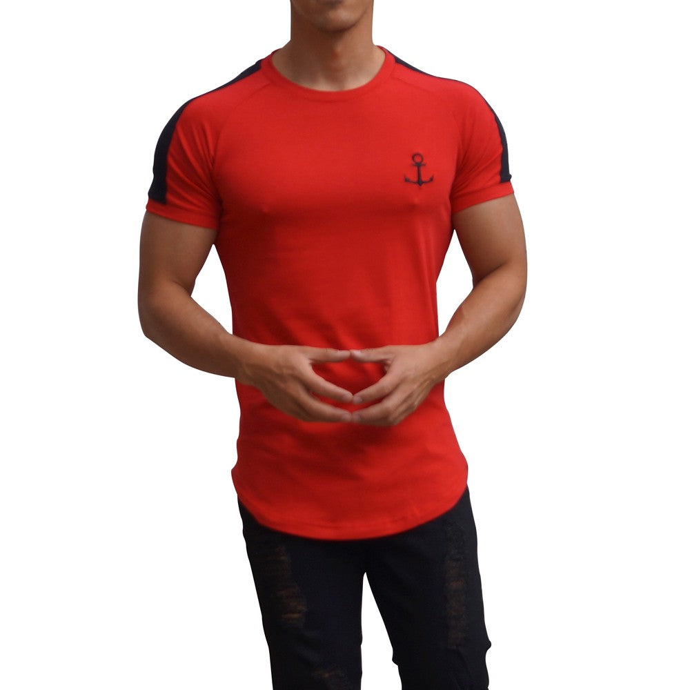 Red Short Sleeve Raglan T-shirt with Black Stripe