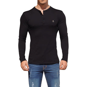 Metal Emblem Long Sleeve Henley T-Shirt Black