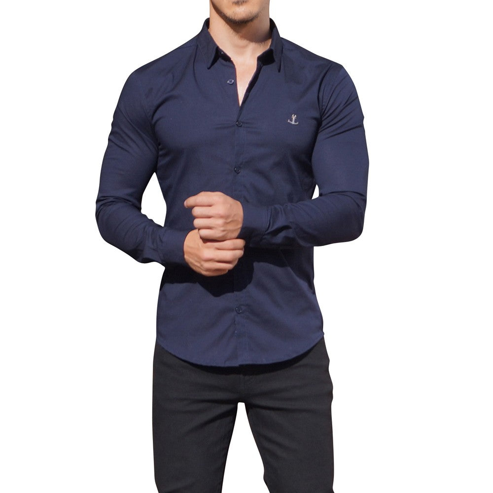 Camisa manga discount larga azul rey