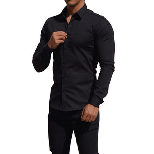 Black Shirt Classic Neck Long Sleeve Black