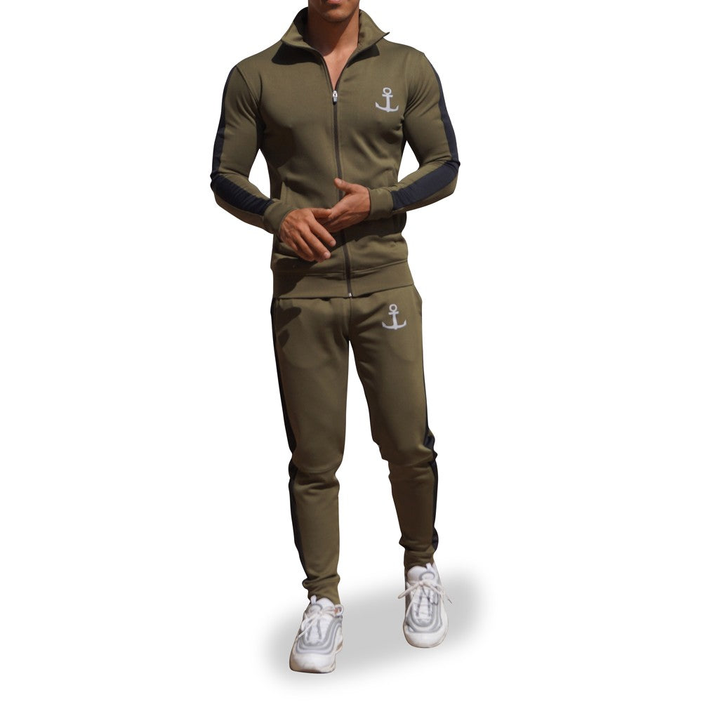 Elite Track Suit Pants Military Green Black Stripe