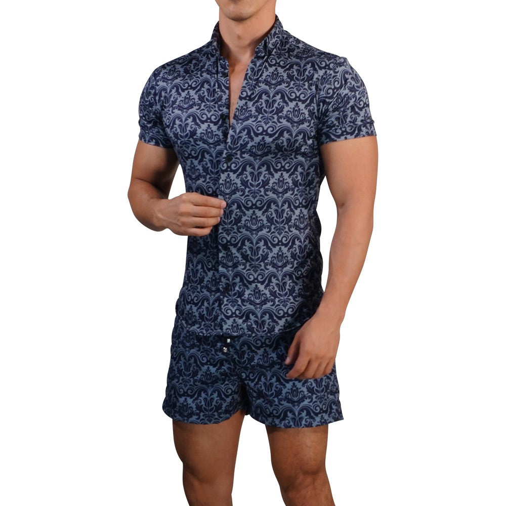 Camisa Manga Corta Jacquard Gris