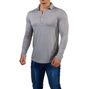 Sateen Luxe Polo Shirt Long Sleeve Light Gray