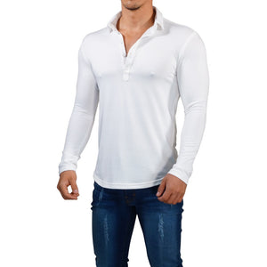 Sateen Luxe Polo Shirt Long Sleeve Cream