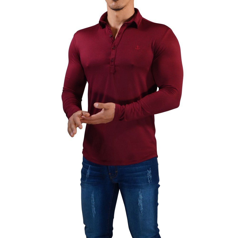 Sateen Luxe Polo Shirt Long Sleeve Wine