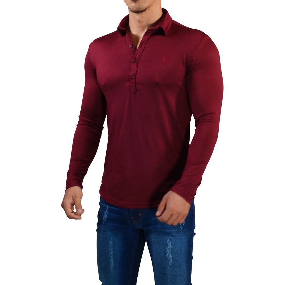 Sateen Luxe Polo Shirt Long Sleeve Wine