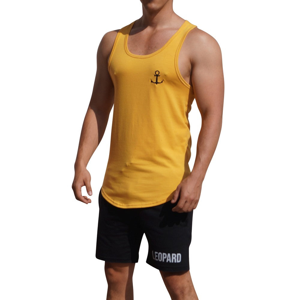 Gym Core Tank Amarillo Ancla Negra Bordada