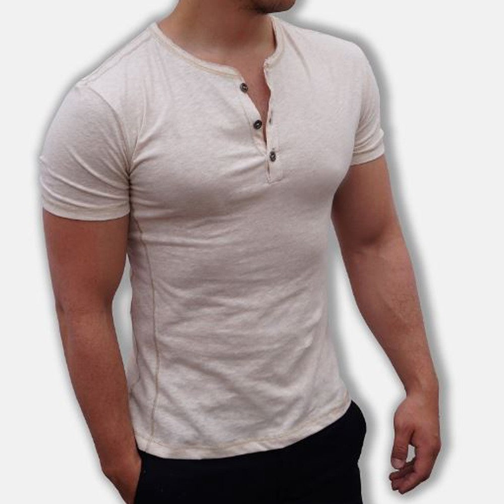 Oatmeal Short Sleeve Henley T-Shirt