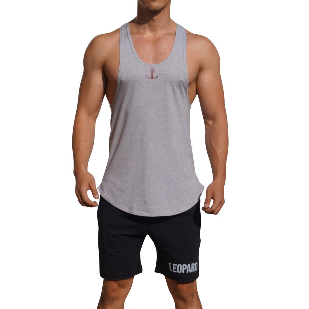Gym Stringer Tank Gray Jasper Anchor Wine