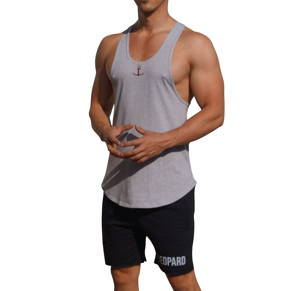 Gym Stringer Tank Gray Jasper Anchor Wine