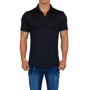Sateen Luxe Polo Shirt Short Sleeve Black