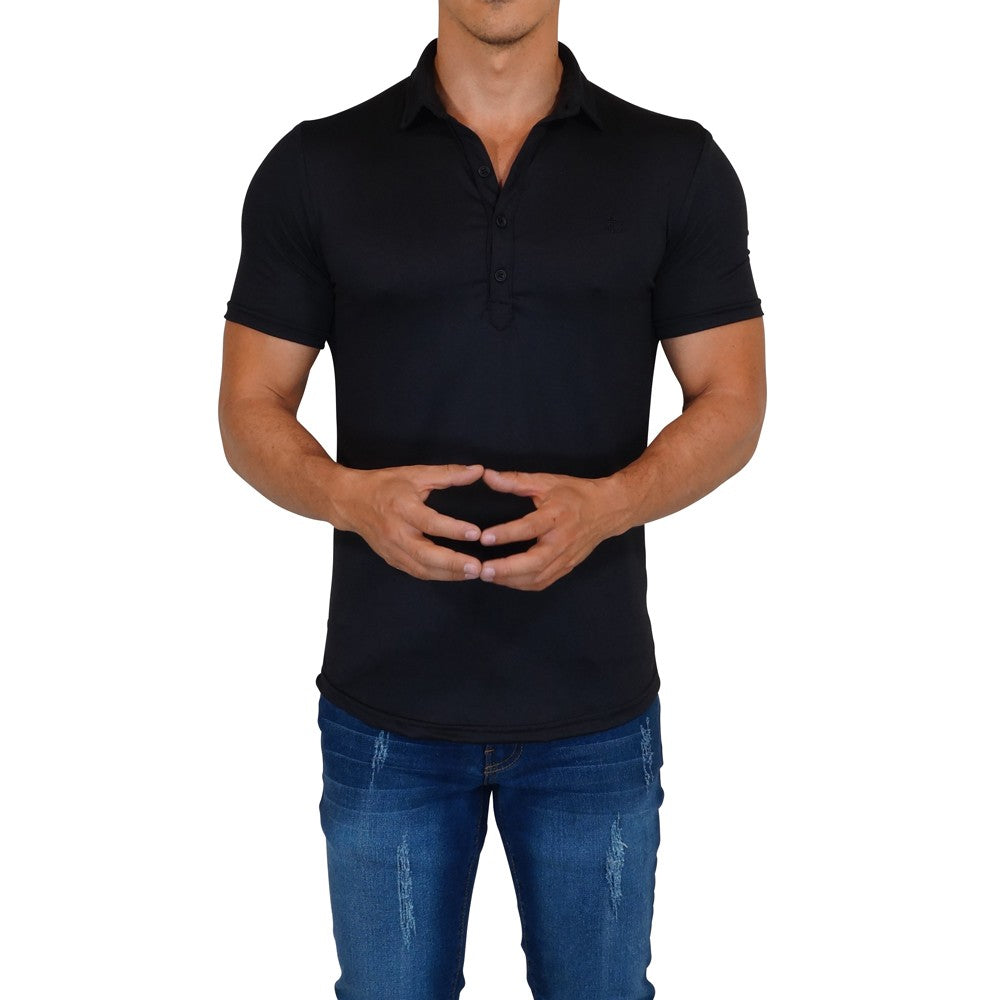 Sateen Luxe Polo Shirt Short Sleeve Black
