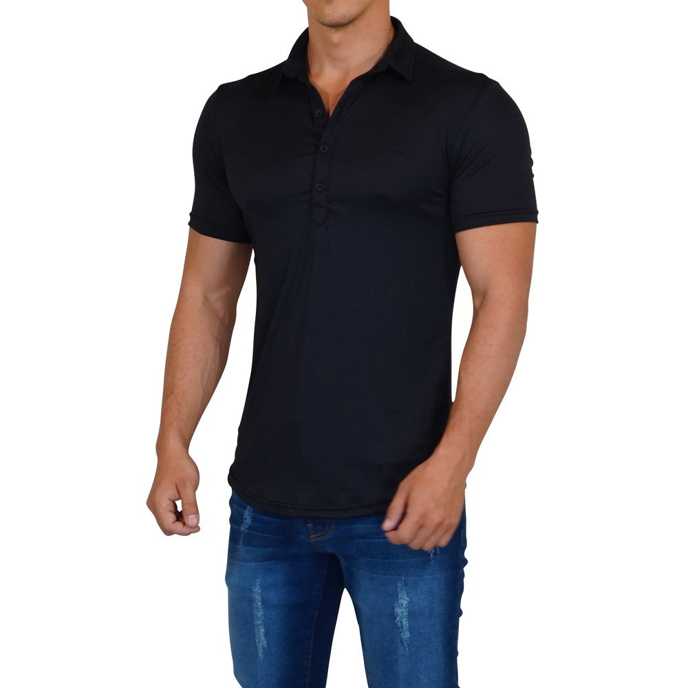Sateen Luxe Polo Shirt Manga Corta Negro