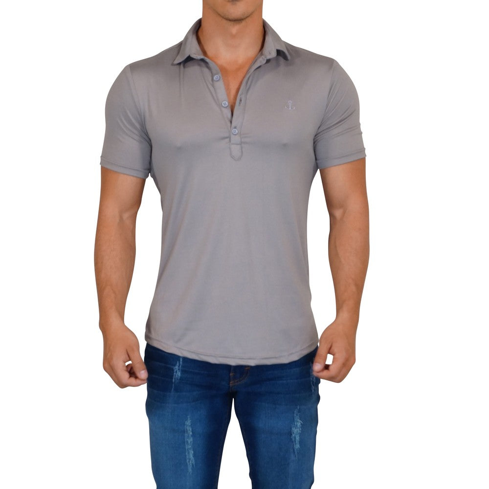 Sateen Luxe Polo Shirt Short Sleeve Light Gray