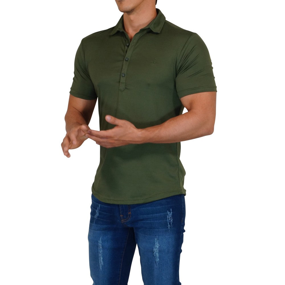 Sateen Luxe Polo Shirt Short Sleeve Olive