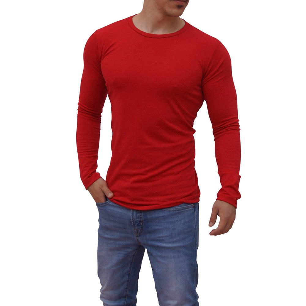 Red Round Neck Long Sleeve T-shirt