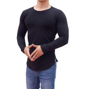 Black Round Neck Long Sleeve T-shirt With Opening