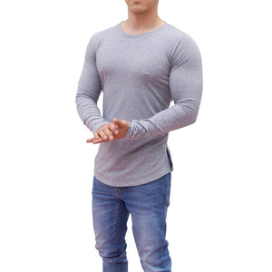 Light Gray Round Neck Long Sleeve T-shirt With Opening