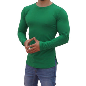 Long Sleeve Round Neck Green Flag T-shirt With Opening