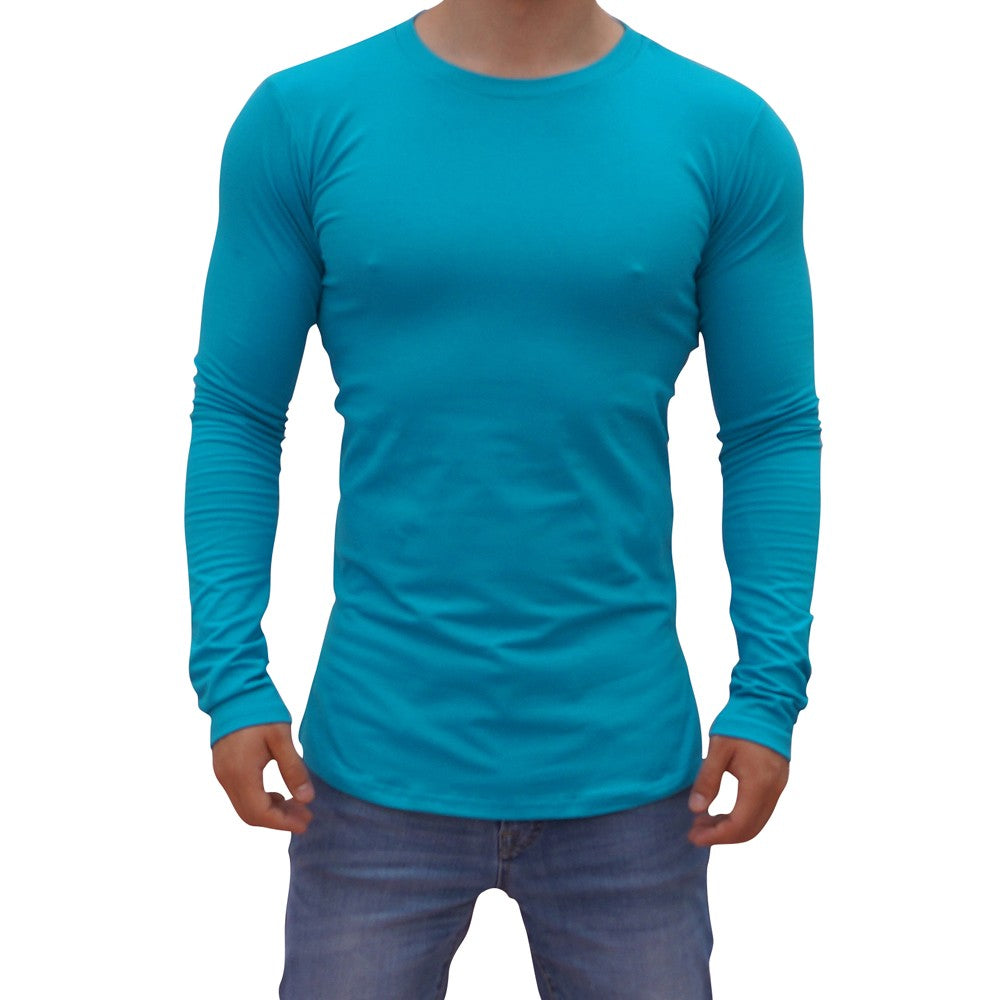 Playera Manga Larga Cuello Redondo Azul Turquesa Con Abertura