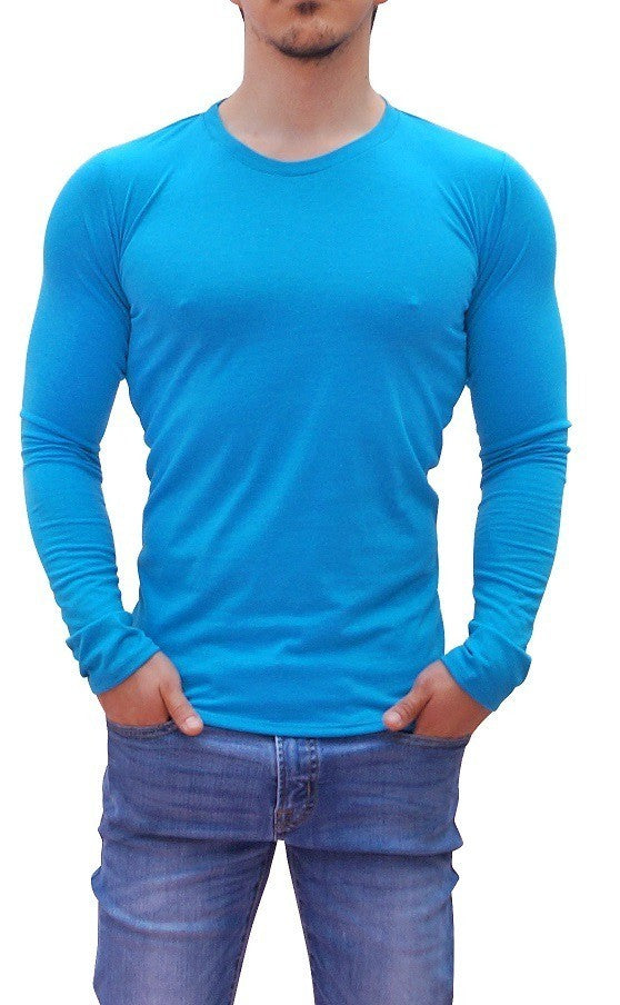 Playera Manga Larga Cuello Redondo Azul Turquesa