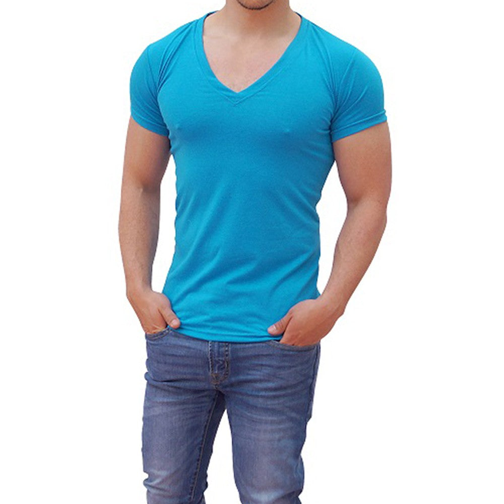 Playera Cuello V Profundo Azul Turquesa
