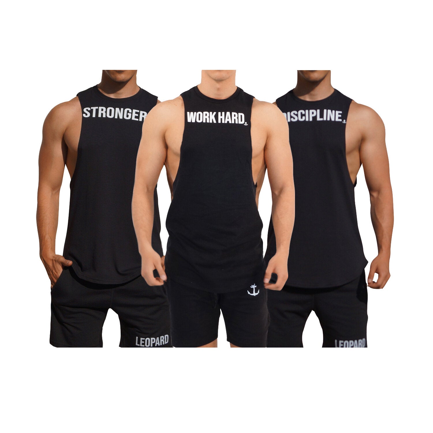 Gym Sleeveless Tee Mentality 3 Pack Black Stronger-Work Hard-Discipline
