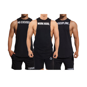 Gym Sleeveless Tee Mentality 3 Pack Black No Excuses-Work Hard-Discipline