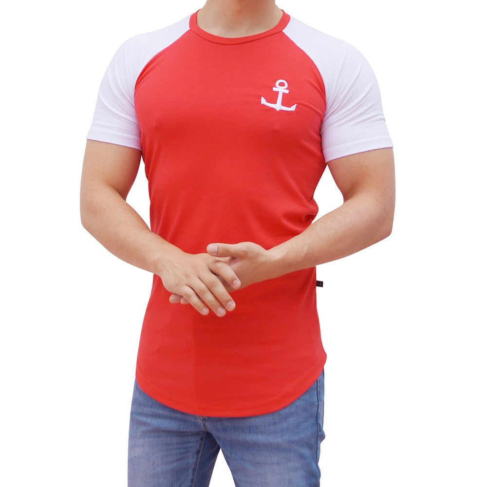 White Short Sleeve Coral Ranglan T-shirt With Logo