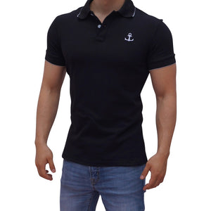 Black Polo Shirt White Logo Black Short Sleeve