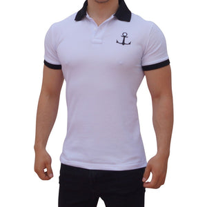 White Polo Shirt Black Logo White Short Sleeve