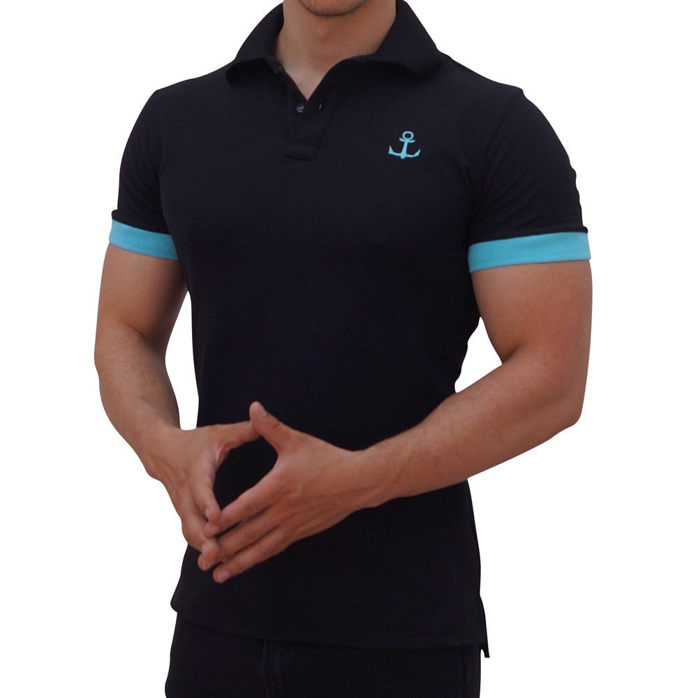 Black Polo Shirt Water Logo Black Short Sleeve