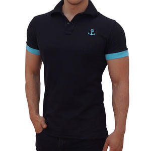 Black Polo Shirt Water Logo Black Short Sleeve