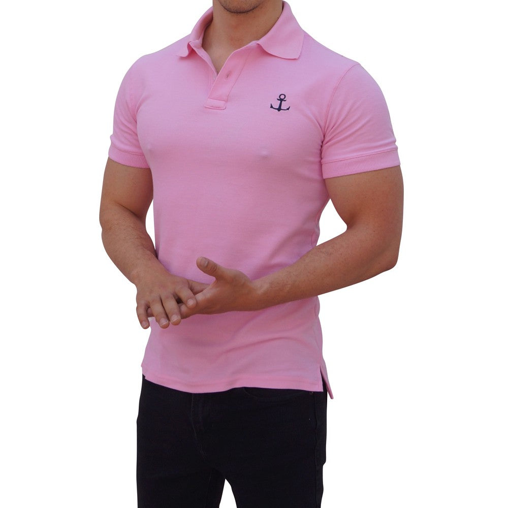 John Leopard - Playera Polo Rosa Pastel Logo Marino Manga Corta Rosa Pastel
