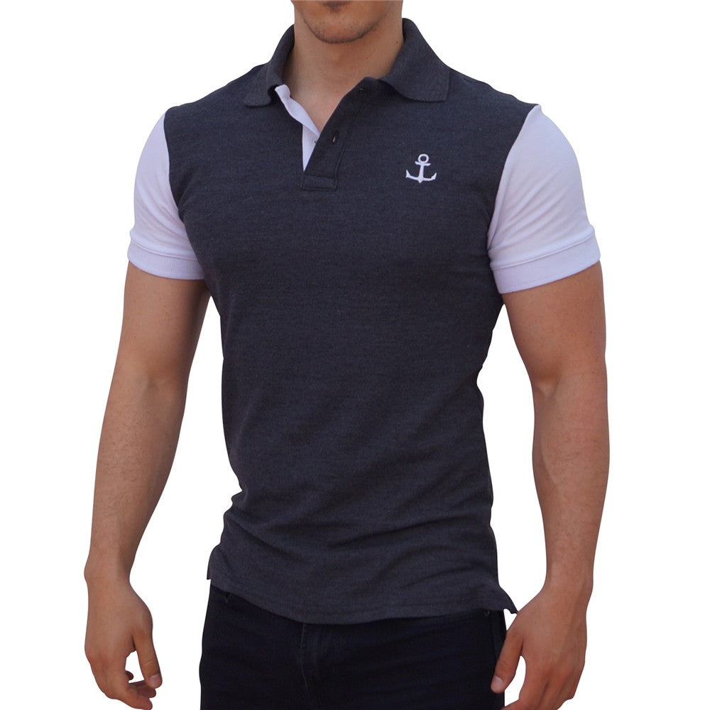 Playera Polo Gris Oxford Logo Blanco Manga Corta Blanca