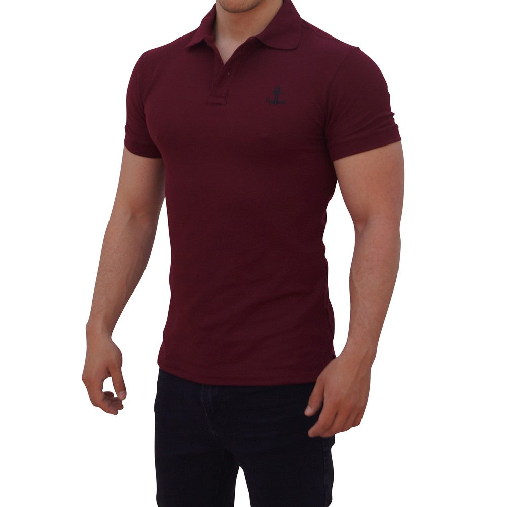 Wine Polo Shirt Black Logo Short Sleeve Wine