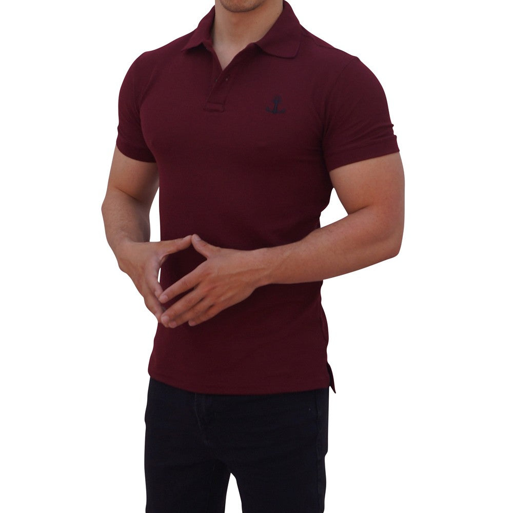 Wine Polo Shirt Black Logo Short Sleeve Wine