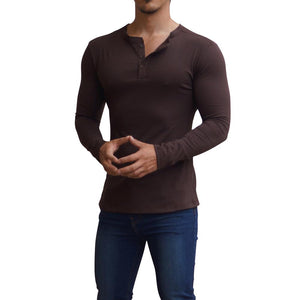 Brown Long Sleeve Henley T-shirt