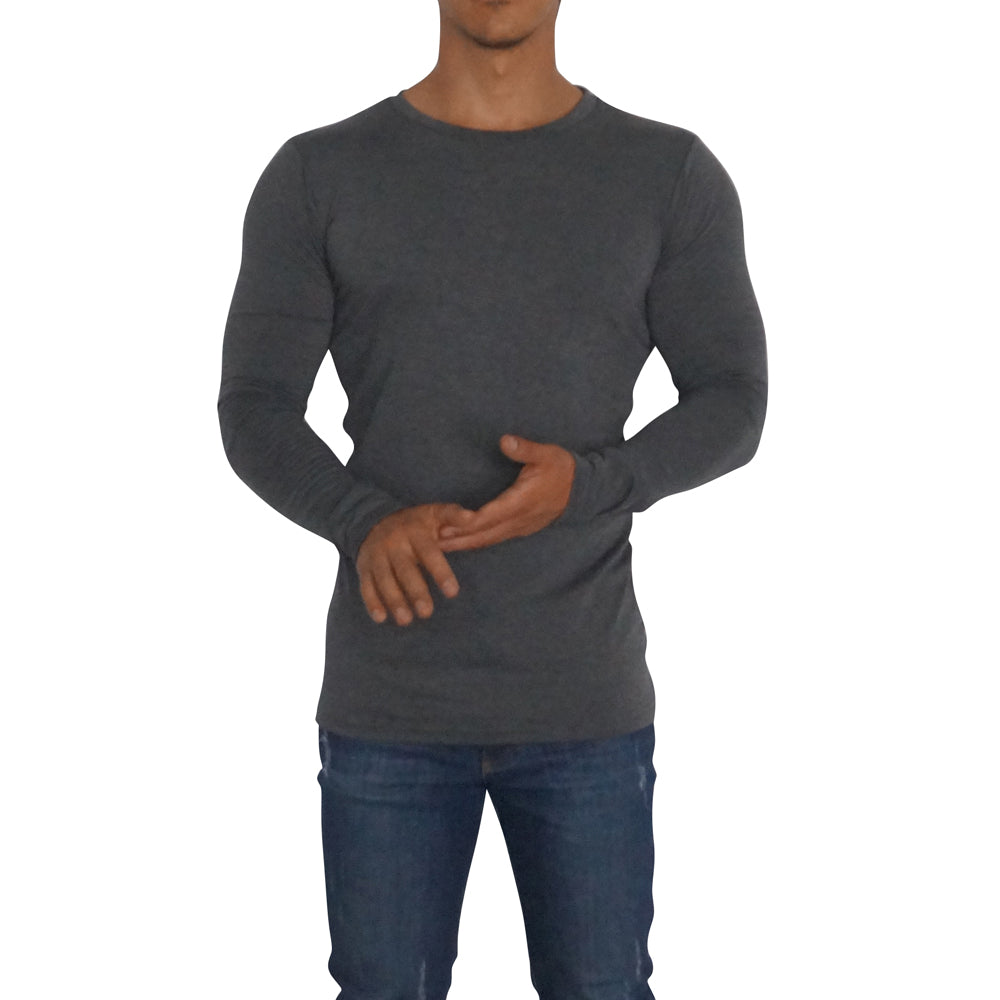 Oxford Gray Round Neck Long Sleeve T-Shirt